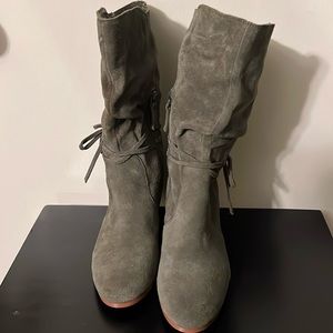 Violet & Red green suede boots. New.